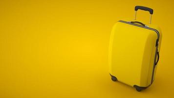 gul resväska isolerad på ljus bakgrund. kopieringsutrymme. 3d-rendering foto