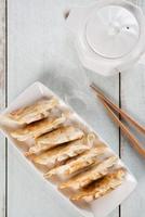 Ovanifrån asiatisk mat stekt dumplings