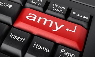 Amy ord på röd tangentbordsknapp foto