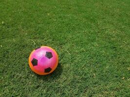 färgglad fotboll på gräs på ett fält foto
