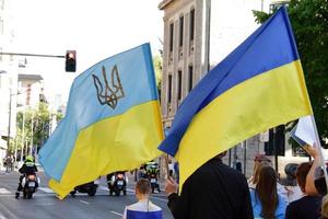 manifestationsstånd med Ukraina mot rysk aggression, 7 maj 2022, Vitoria-gasteiz, Spanien foto