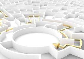 guldpil som går genom labyrint som visar en lösning. affärsstrategi koncept. foto