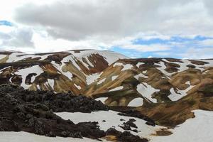 landmannalaugar snöiga berg färgglada landskap på Island foto