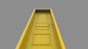 kreativ gul dörrillustration av öppen, stängd dörr, realistisk dörröppning för ingången isolerad på bakgrunden 3d foto