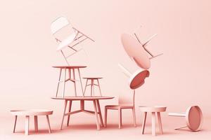 en hel del stolar och soffbord i pastelltoner. 3d-rendering foto