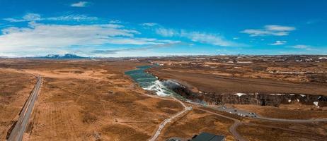 panorama flygfoto över populära turistmål - gullfoss vattenfall. foto