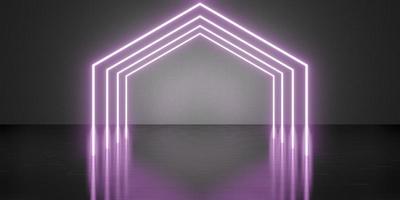 hexagon laser ljus rum bakgrund neon ljus teknik stil golv och vägg 3d illustration foto