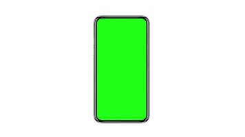 smartphone med grön skärm isolerad på vit bakgrund. 3d-rendering foto