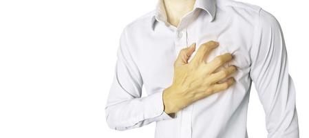 hjärtsjukdom hos arbetande män, mäns hälsovård, isolerad på vit bakgrund foto