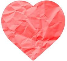 skrynkligt rött papper hjärta, alla hjärtans dag illustration, en romantisk symbol. foto