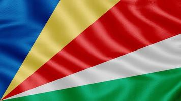 Seychellernas flagga. realistiska viftande flagga 3d render illustration med mycket detaljerad tyg textur. foto