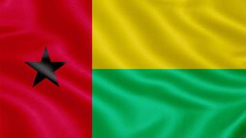 Guinea Bissaus flagga. realistiska viftande flagga 3d render illustration med mycket detaljerad tyg textur. foto