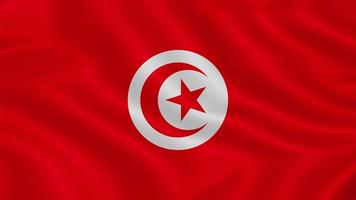 tunisiens flagga. realistiska viftande flagga 3d render illustration med mycket detaljerad tyg textur. foto