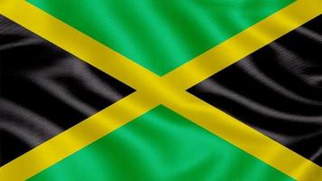 jamaicas flagga. realistiska viftande flagga 3d render illustration med mycket detaljerad tyg textur. foto