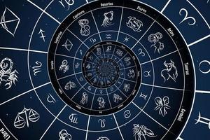 astrologisk bakgrund med stjärntecken och symbol. foto