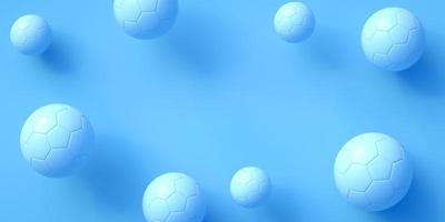 blå fotbollar och blå bakgrund med kopia utrymme. 3d-rendering foto