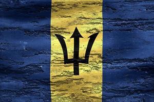 barbados flagga - realistiskt viftande tygflagga foto