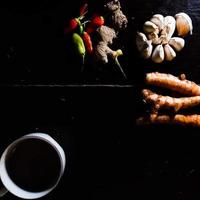 ingredienser mat fotoprodukt med flatlay bakgrund foto