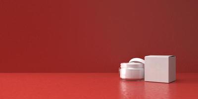3d abstrakt render.beauty-produkter set för kosmetiska och hudvårdsförpackningar mockup minimal design på röd pastell bakgrund foto