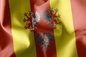 3D illustration flagga i lodz voivodship är en region i Polen foto