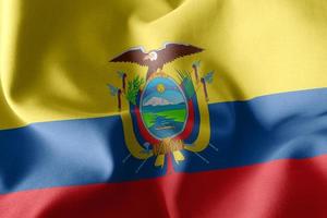 3D-rendering illustration närbild flagga Ecuador. vinkar på foto