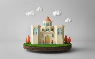 slott med moln och träd på land.3D-rendering foto