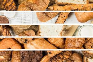 bageri på trä vit bakgrund olika typer av bröd foto