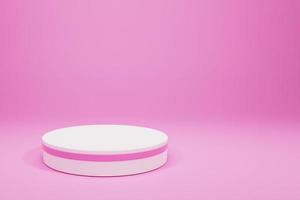 3D-rendering cylinder display podium för skönhet och mode design koncept på rosa färg bakgrund. 3D produkt piedestal för kosmetisk mockup illustration foto