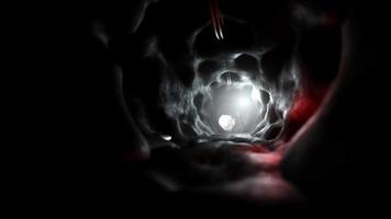 3d-rendering. svart sten med ljus i slutet av tunneln. foto
