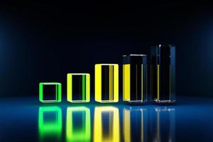 närbild 3d-illustration av flerfärgade indikatorer från grönt till gult värde på en mörk bakgrund. foto