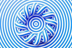 3D-illustration av en vit och blå torus. fantastisk cell. enkla geometriska former foto