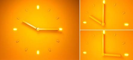 klocka tid 3d uppsättning orange bakgrundsbelyst timme akryl nål ljus bakgrund i pastellfärger. minimalt kreativt koncept. 3D-rendering illustration foto