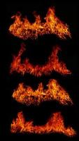 en samling av 4 flame images.flame flame textur för nyckfulla eldbakgrunder. flamma kött som har bränts från spisen eller från matlagning fara känsla abstrakt svart bakgrund. foto