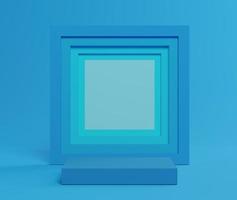 3d abstrakt minimalistiska geometriska former. blå gradienter fyrkantig lyxpodium för din design i trendiga. modeshowscen, piedestal, butiksfront med färgglatt tema. foto