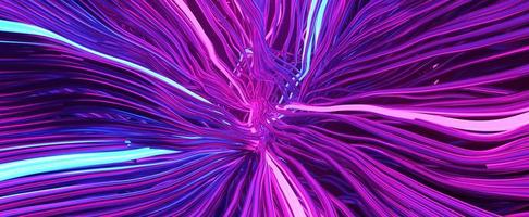 glödande abstrakt knut gjord av neon kablar. sammanflätade ström av lila 3d gör blå ledningar tvinnade i nätverk. futuristiska digitala kommunikationslinjer med konstant rörelse och överbelastning foto