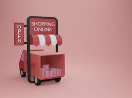 leverans till hemmet från online shopping i 3d-illustrationsrendering foto