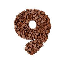 siffra 9 gjord av chokladbitar chokladbitar alfabet numerisk nio 3d-illustration foto