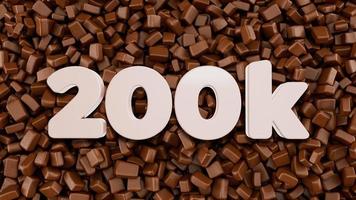 200k 3d text på chokladbitar bakgrund 3d illustration foto