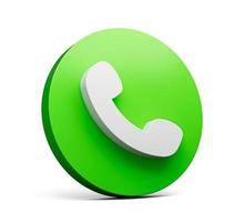 samtalsikonen på en grön cirkel isolerade trendiga 3d realistiska telefonsamtal knappen 3d-rendering foto