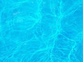 oskärpa suddig genomskinlig blå färgad klar lugn vattenyta textur med stänk och bubblor. trendig abstrakt natur bakgrund. vattenvågor i solljus. blått vatten bakgrund. foto