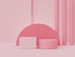 3D geometriska former. blank podium i korallrosa färg. modeshowscen, piedestal, butiksfront med färgglatt tema. minimal scen för produktvisning. foto