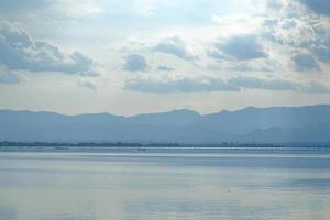 kwan phayao en sjö i phayao-provinsen, norra Thailand. skjuta med tredjedelsregeln mellan flod, moln och himmel. foto