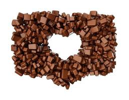 hjärtform gjord av chokladbitar chokladbitar isolerade 3d-illustration foto