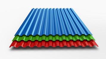 plåtprofiltyp, modernt material för taket av hus röd blågrön glasfibertak 3d illustration foto
