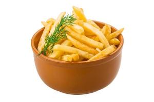 pommes frites på vit bakgrund foto