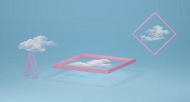 stege eller trappstege och moln med himmelsblå pastellkompositionsrum, minimalistisk mockup, abstrakt showcase-bakgrund, koncept 3d-illustration eller 3d-rendering foto