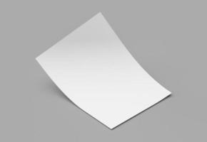böjt tomt pappersark. A4 format papper med skuggor på grå bakgrund 3d illustration foto