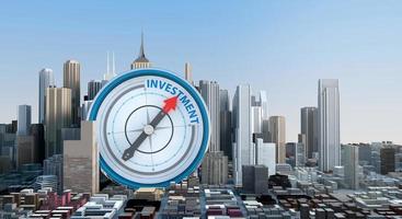 kompass med att peka investeringsverksamheten, ekonomi 3d-rendering foto