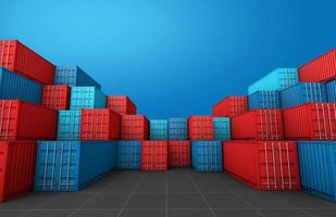 stack av containrar box, last fraktfartyg för import export, 3D-rendering foto