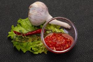 kryddig tomat- och vitlökssås foto